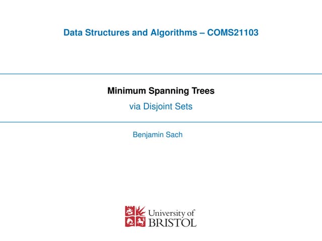 Minimum Spanning Trees (via Disjoint Sets)