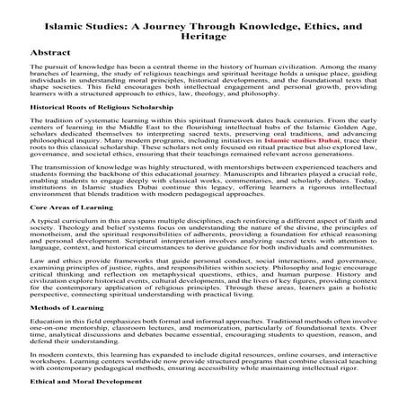 Islamic Studies: A Journey Through Knowledge, Ethics, and Heritage