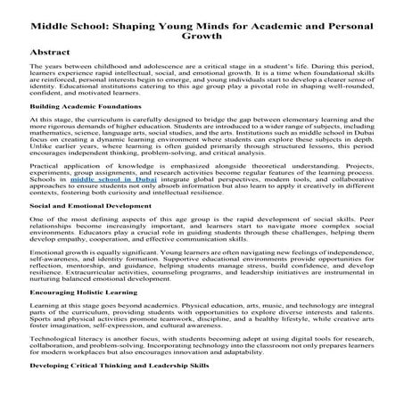 Middle School: Shaping Young Minds for Academic and Personal Growth