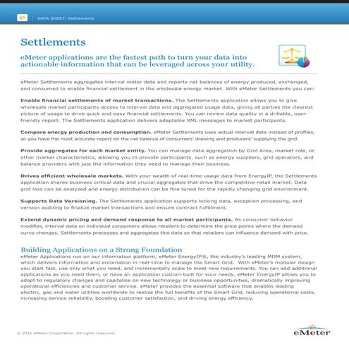 eMeter Settlements Application Data Sheet