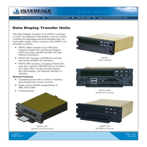 Data Display Transfer Unit (DDTU) Data Sheet (Interface Displays)