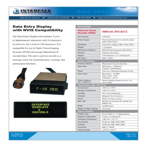 Data Entry Display Data Sheet (Interface Displays) | PDF