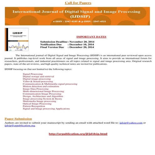 International Journal of Digital Signal and Image Processing (IJDSIP)