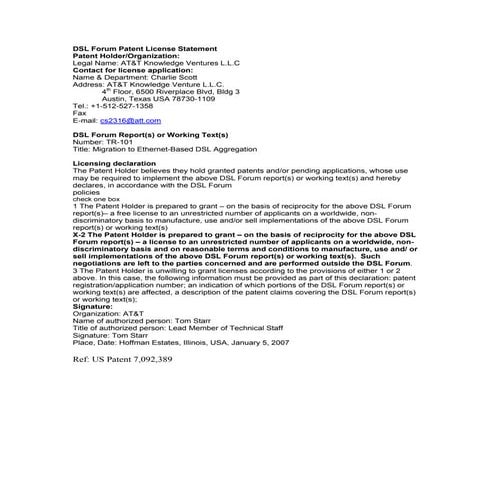 Dsl Forum Patent License Statement Patent Holder Organization Legal ...