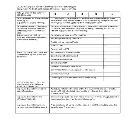 Camera audit form blank | DOCX