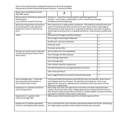 Camera audit form blank | DOCX