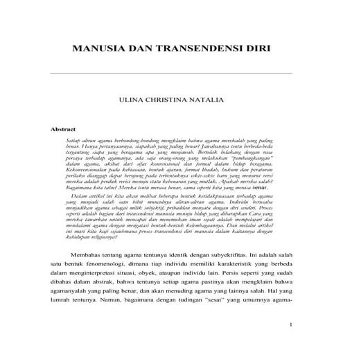 Manusia Dan Trasendensi Diri