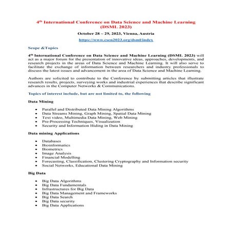 4 th International Conference on Data Science and Machine Learning (DSML 2023)
