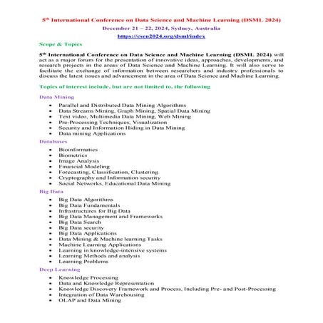Call for Research Articles - 5th International Conference on Data Science and...