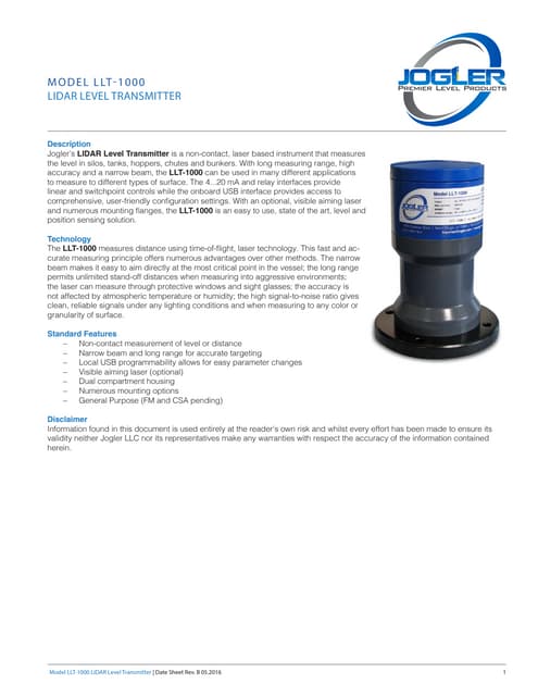 Jogler magnetic level gauge brochure | PDF