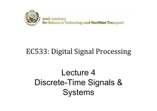 Dsp U   Lec04 Discrete Time Signals & Systems