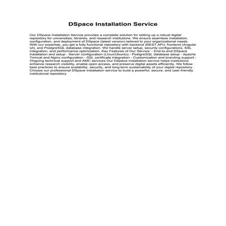 Comprehensive DSpace Installation Service for Digital Repositories | PDF