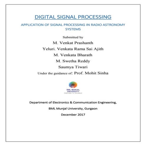 APPLICATION OF SIGNAL PROCESSING IN RADIO ASTRONOMY SYSTEMS