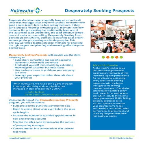 Desperately Seeking Prospects solution sheet