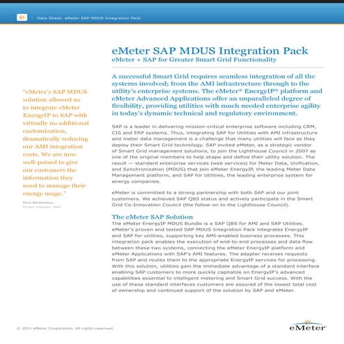 eMeter SAP MDUS Integration Pack Data Sheet