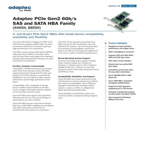Adaptec by PMC Series 6H Host Bus Adapters Datasheet