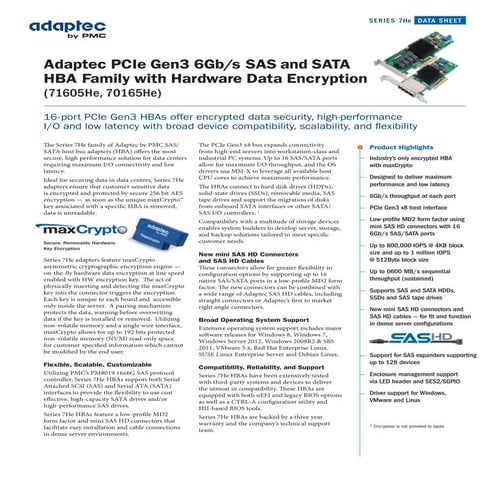 Adaptec Series 7He Host Bus Adapters Datasheet