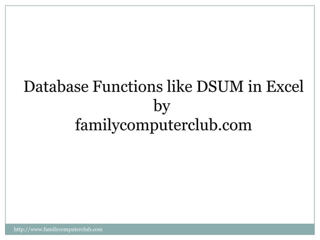 Dsum In Excel