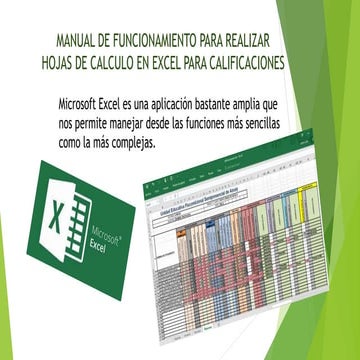 Presentación manual hojas de calculo en Excel  para calificaciones