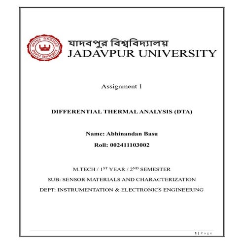 Thermal analysis: DIFFERENTIAL  THERMAL  ANALYSIS (DTA)