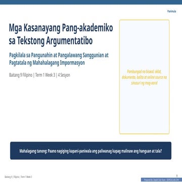 Pagsusuri ng Tekstong Argumentatibo: Pagsusuri ng Sors at Katibayan sa ...