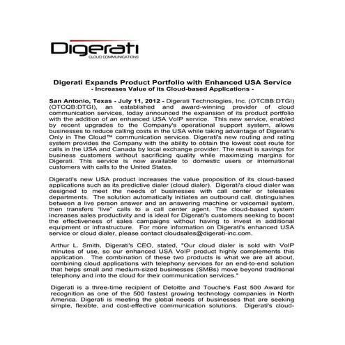 Digerati Expands Product Portfolio with Enhanced USA Service