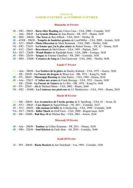 Dé'télé  - Semaine du 16 au 21 février