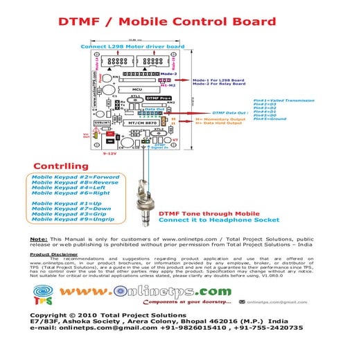 Dtmf control robot manual