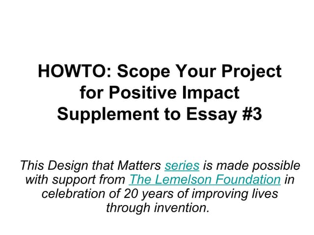 HOWTO: Scope Your Project for Positive Impact