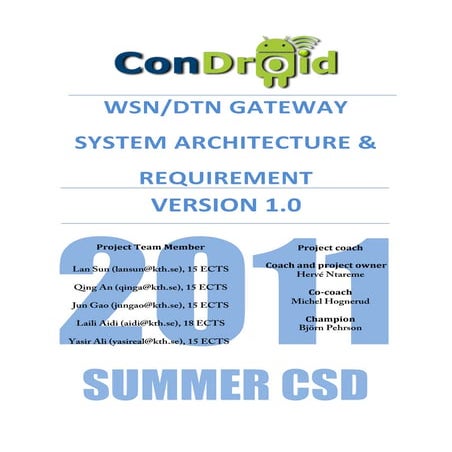 Condroid WSN/DTN Gateway - System Architecture & Requirement 