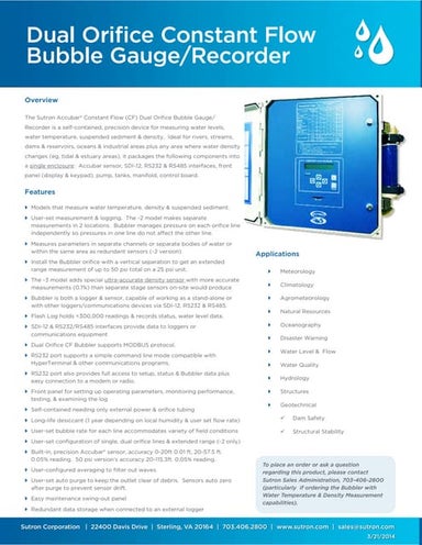 Dual orifice constant flow bubbler datasheet