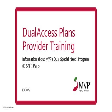 DualAccess Plans  Provider Training  Information about MVP’s Dual Special Nee...