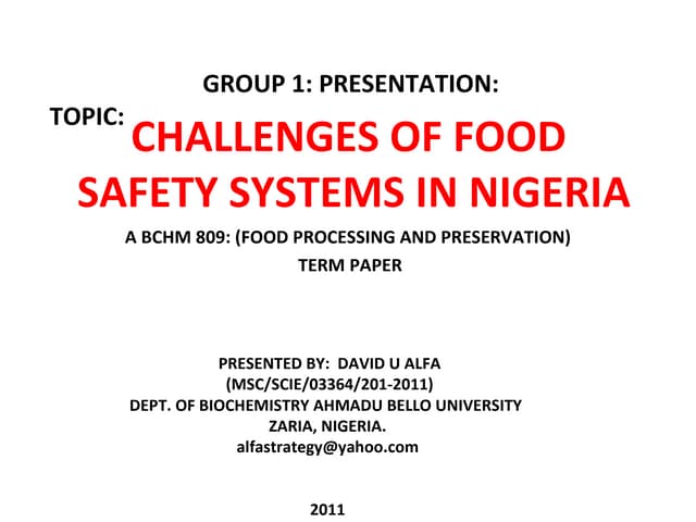 D U Alfa challenges of food safety systems in nigeria