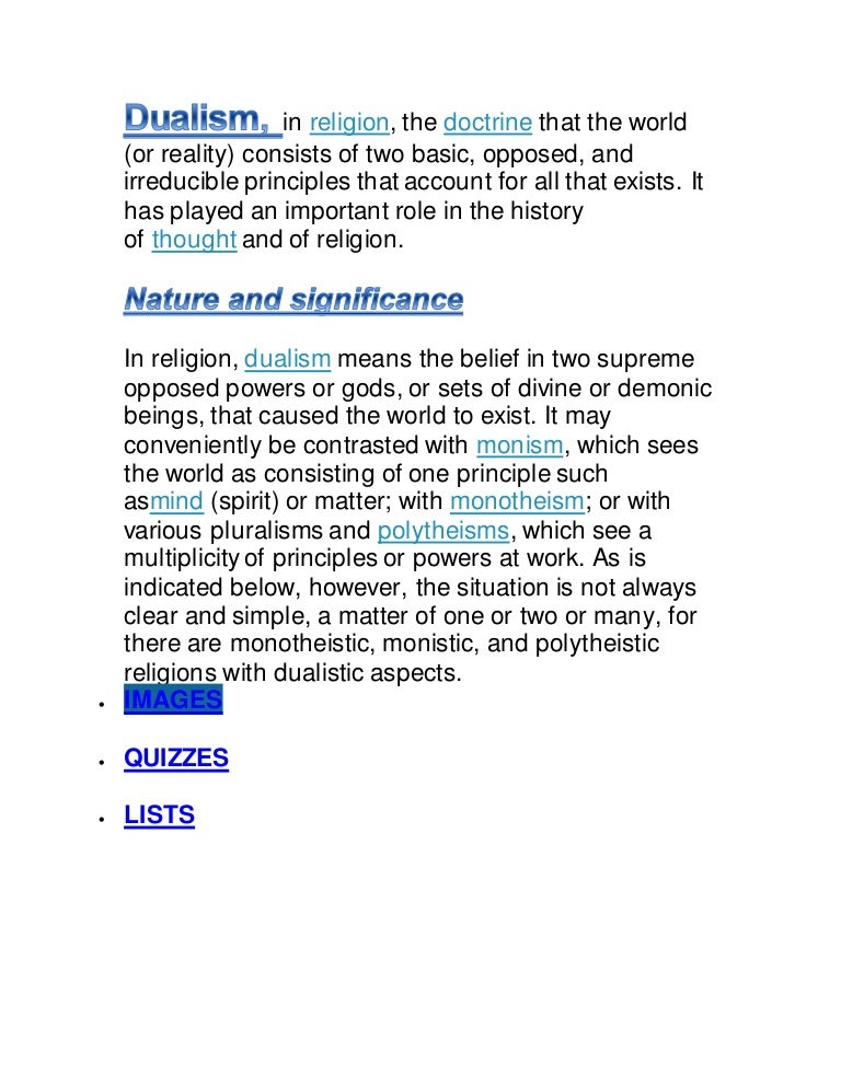 Dualism, in religion