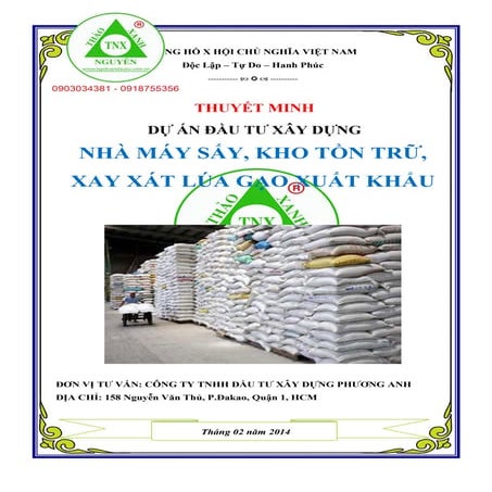 Dự án Nhà máy sấy kho tồn trữ xay xát lúa gạo xuất khẩu 0903034381 | PDF