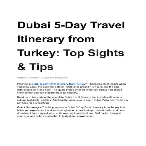 5-Day Dubai Trip Plan from Turkey – Best Places to Visit
