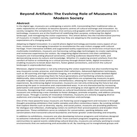 Beyond Artifacts: The Evolving Role of Museums in Modern Society