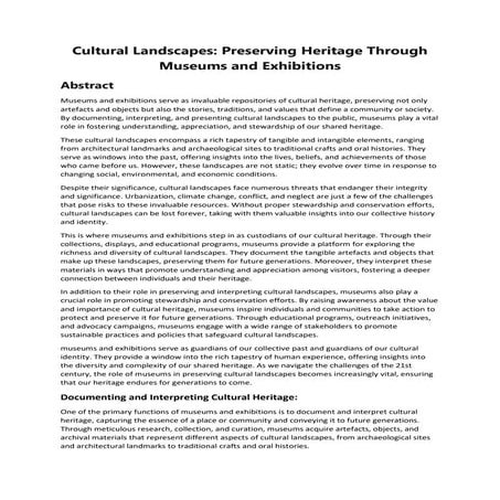 Cultural Landscapes: Preserving Heritage Through Museums and Exhibitions