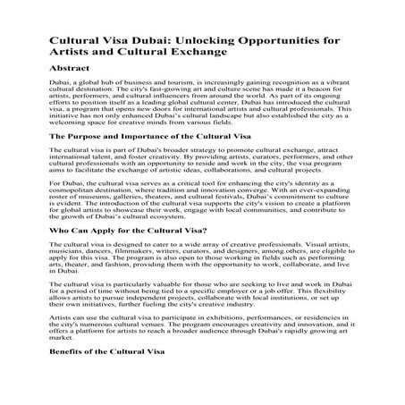 Cultural Visa Dubai: Unlocking Opportunities for Artists and Cultural Exchange