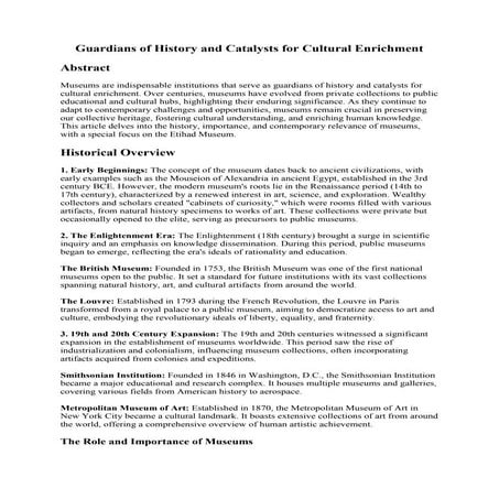 Guardians of History and Catalysts for Cultural Enrichment