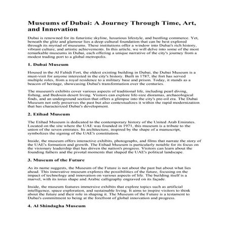 Museums of Dubai: A Journey Through Time, Art, and Innovation