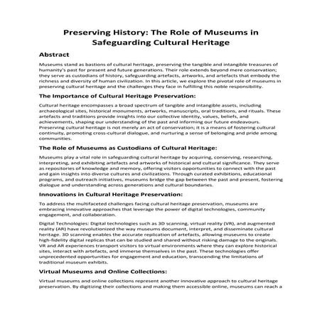 Unveiling History: The Evolving Role of Museums in Cultural Preservation