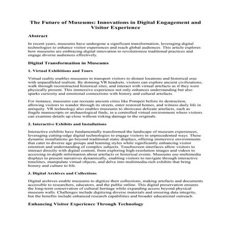 The Future of Museums: Innovations in Digital Engagement and Visitor Experience