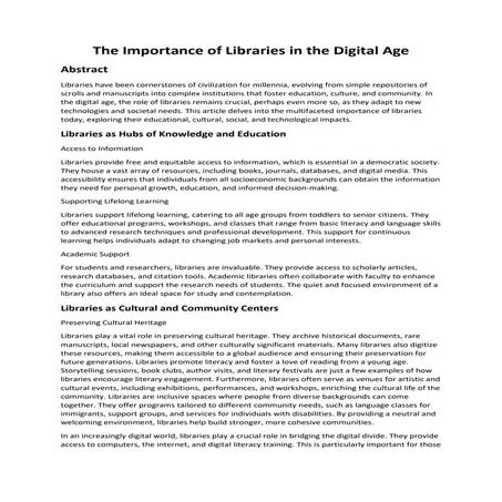 The Importance of Libraries in the Digital Age