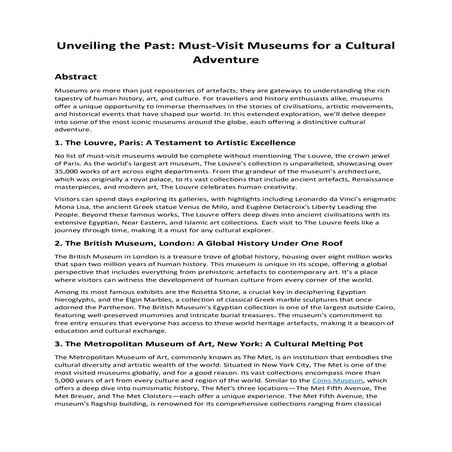 Unveiling the Past: Must-Visit Museums for a Cultural Adventure