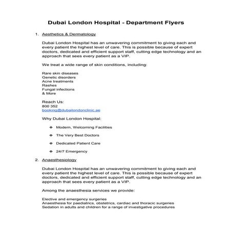 Doctors & Services in Emirates Hospital Jumeirah Clinic | PDF