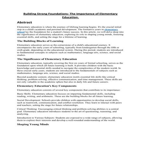 Building Strong Foundations: The Importance of Elementary Education