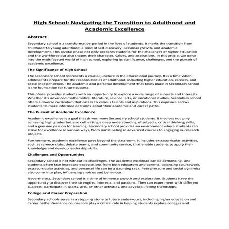 High School: Navigating the Transition to Adulthood and Academic Excellence