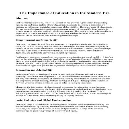 The Importance of Education in the Modern Era