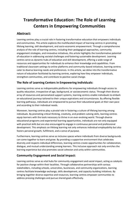 The Evolution of Learning Centers: Adapting Education for the Modern ...